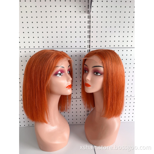 180% Density red straight human hair lace front bob wigs pixie cut virgin hair wig human hair toupee lace front wigs